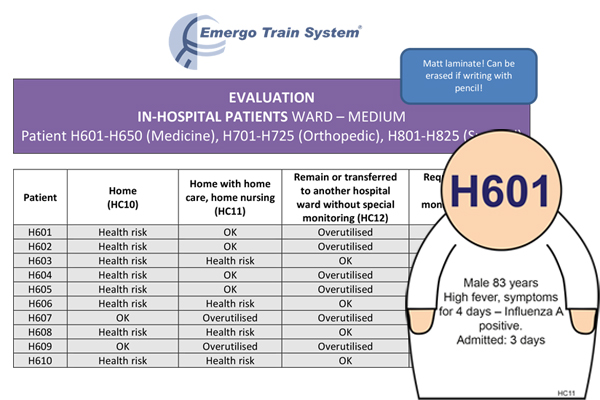 Picture of evaluation template and an In-hospital ward patient
